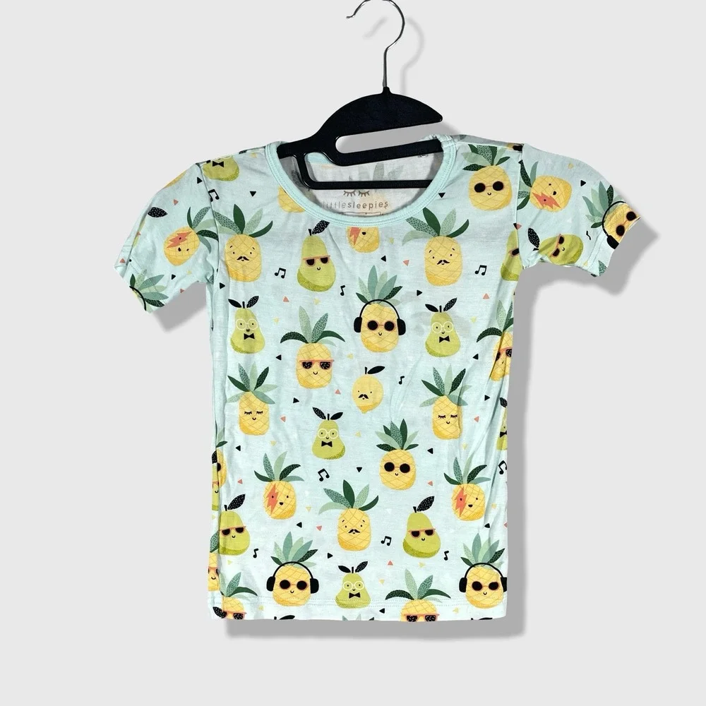 Little Sleepies Pajama Top Kids 3T Blue Pineapple Pear Bamboo Viscose Sleepwear